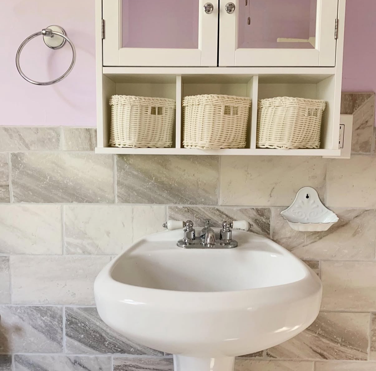 Bathroom vanity with marble tile