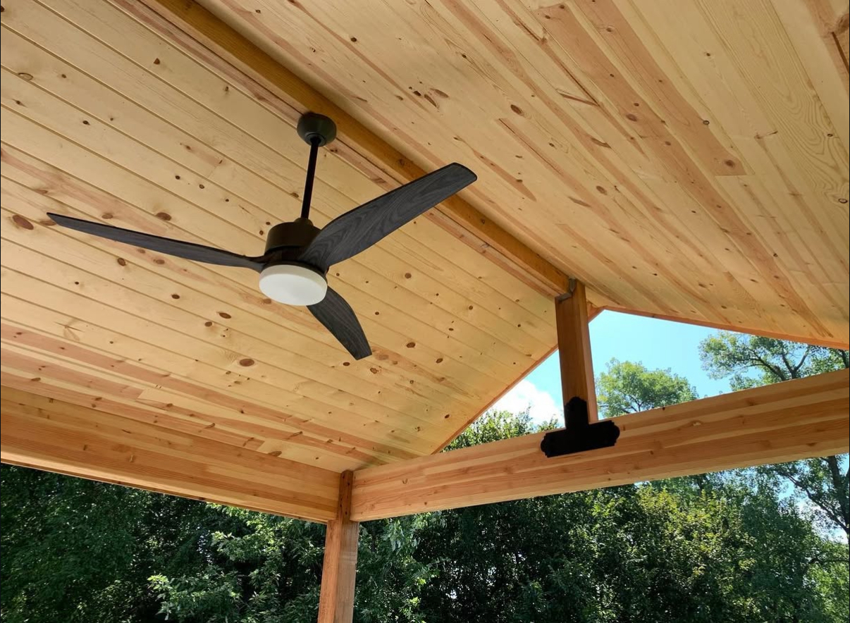 Cedar ceiling detail on covered porch